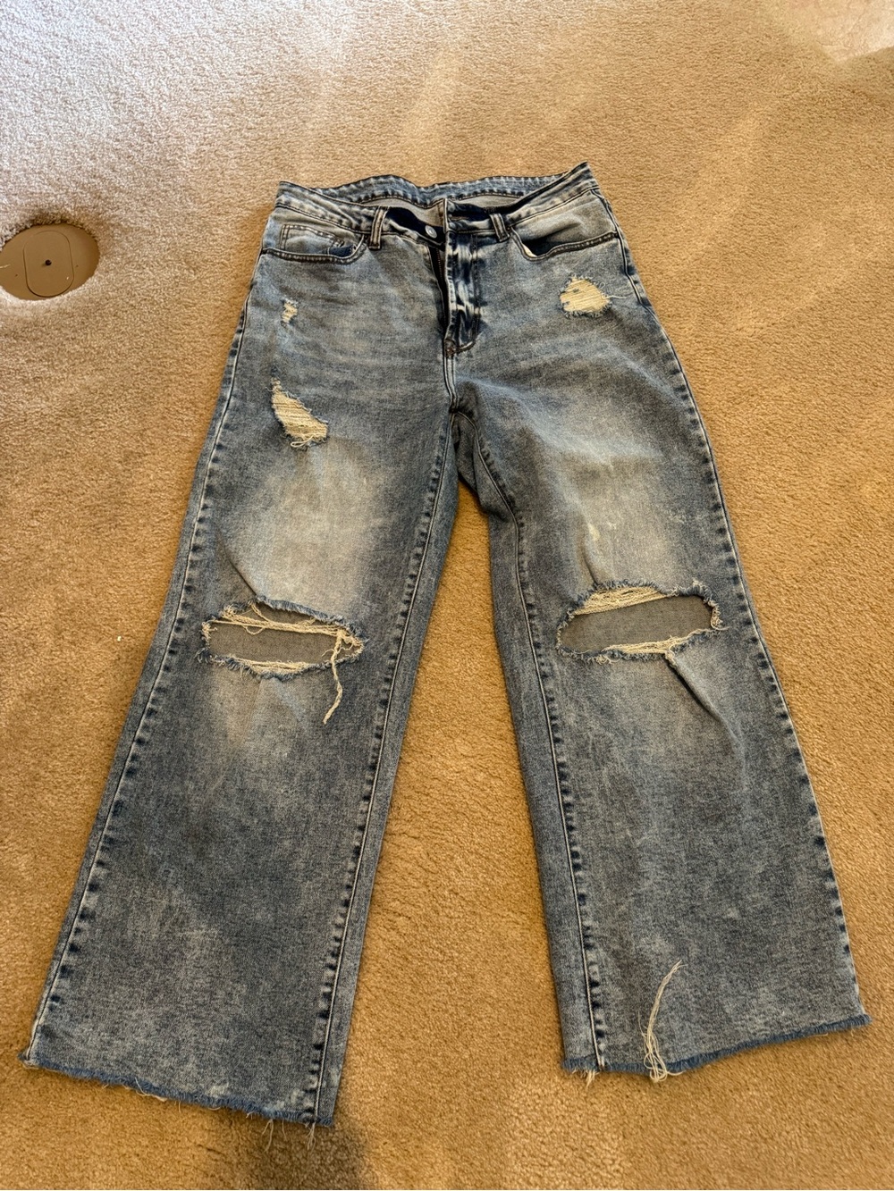 Wide Leg Distressed Women’s Jeans - Light Blue